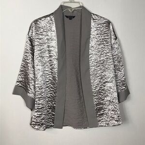 River Island Crop Kimono Jacket Metallic Satin look Latte Gray Silver Blouse, S